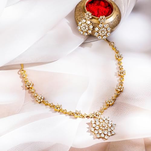 Rubans 22K Gold-Plated Floral Cubic Zirconia Studded Jewellery Set - Image 3