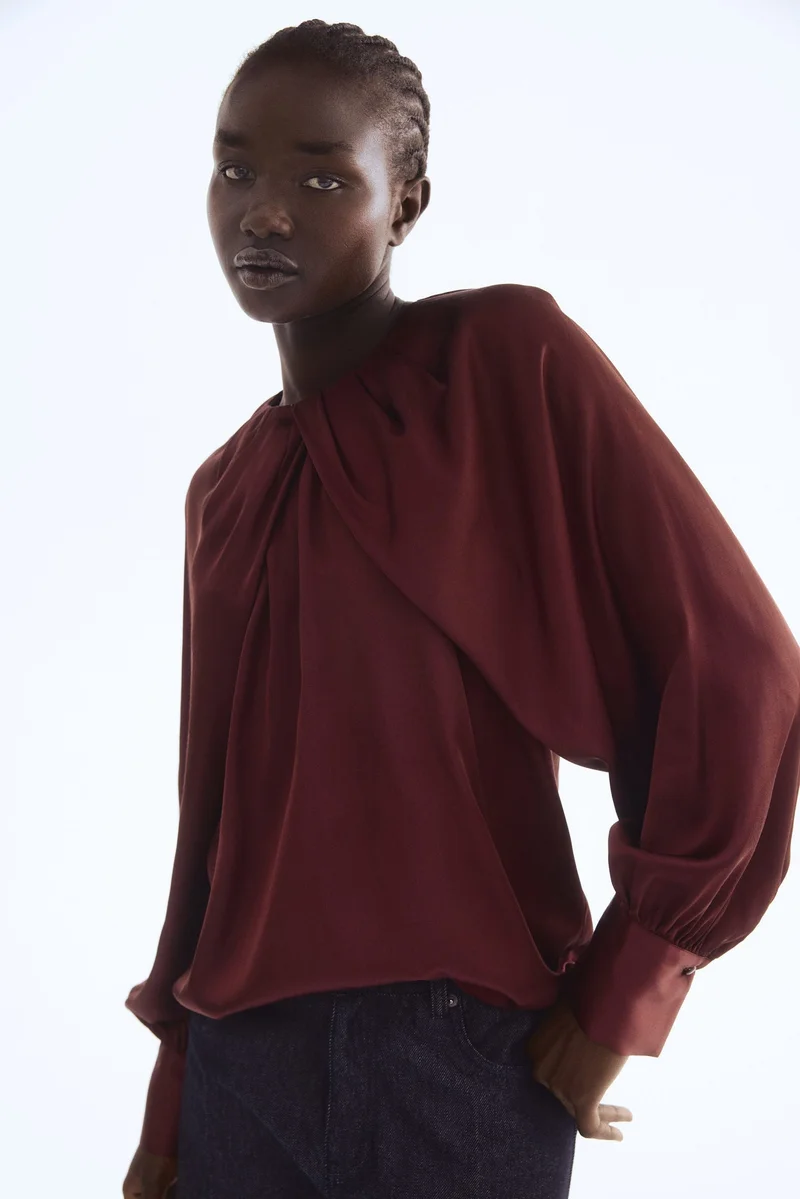 H&M Balloon-sleeved satin blouse