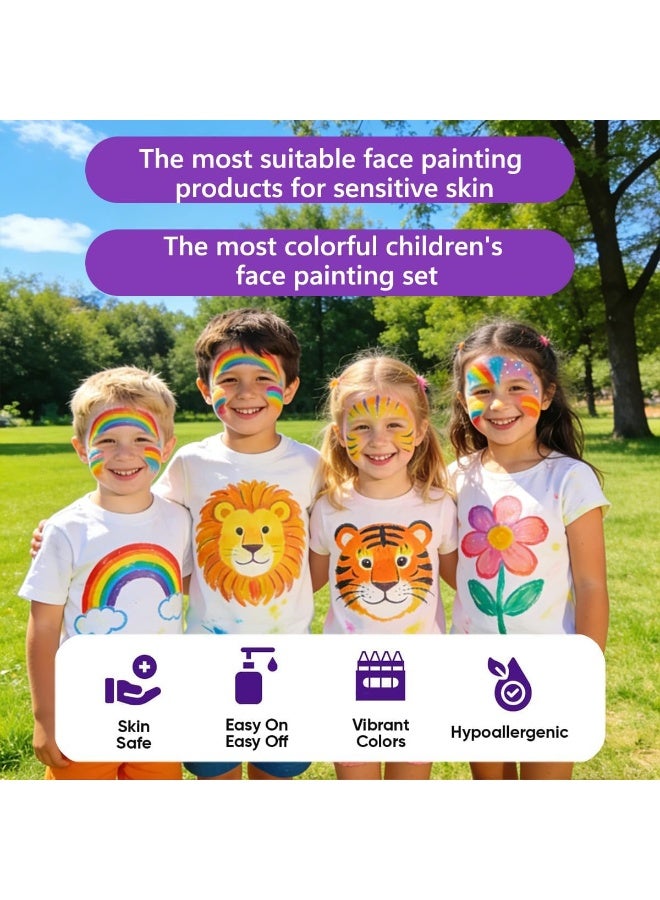 ATRJSZ 54 Colors Face Painting Kit for Kids,Body Paint for Adults, Non Toxic Makeup Professional, Includes 11 Brushes, 4 Stencils 8 stencils, 4 templates, 4 sponges, Suitable for Festivals, Birthday Parties - Image 3