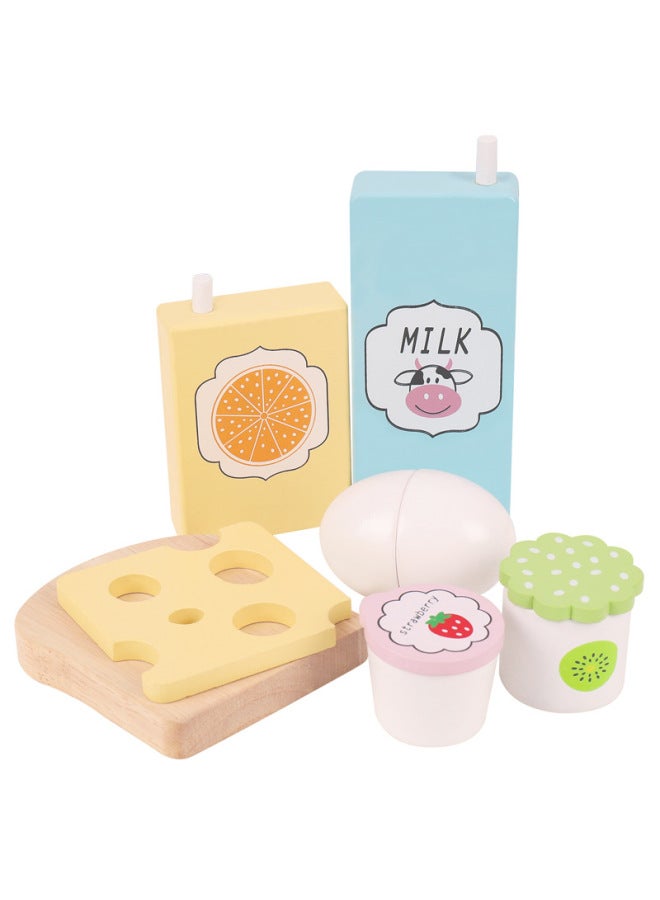 Interesting Simulation Kitchen Tableware Series Children Play House Fruit Toy Set Kindergarten Student Gift-Color:American Breakfast - Image 1