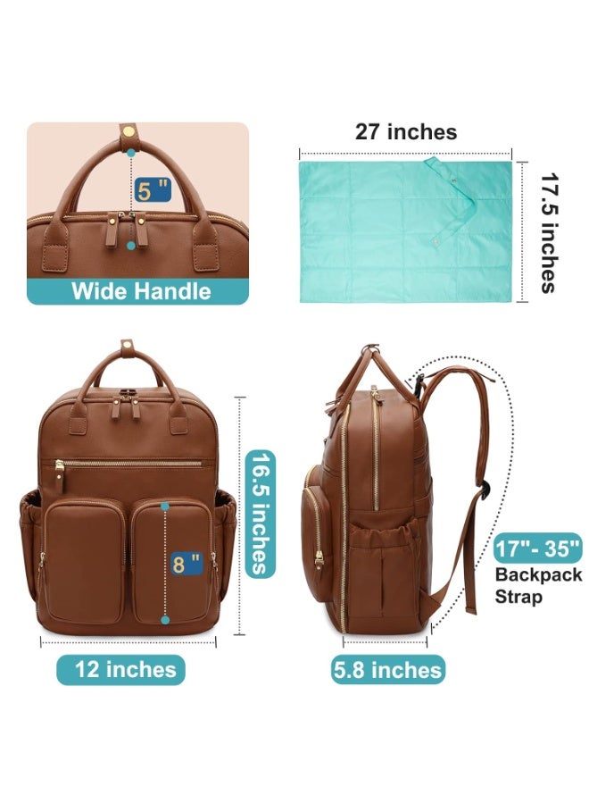 MOMINSIDE Diaper Bag Backpack, Leather Baby Bag with 18 Pockets, Diaper Backpack for Women Mom, Travel Baby Bag for Girl Boy, Large Wet Pocket, 4 Insulated Pockets, Stroller Straps, Brown - Image 2