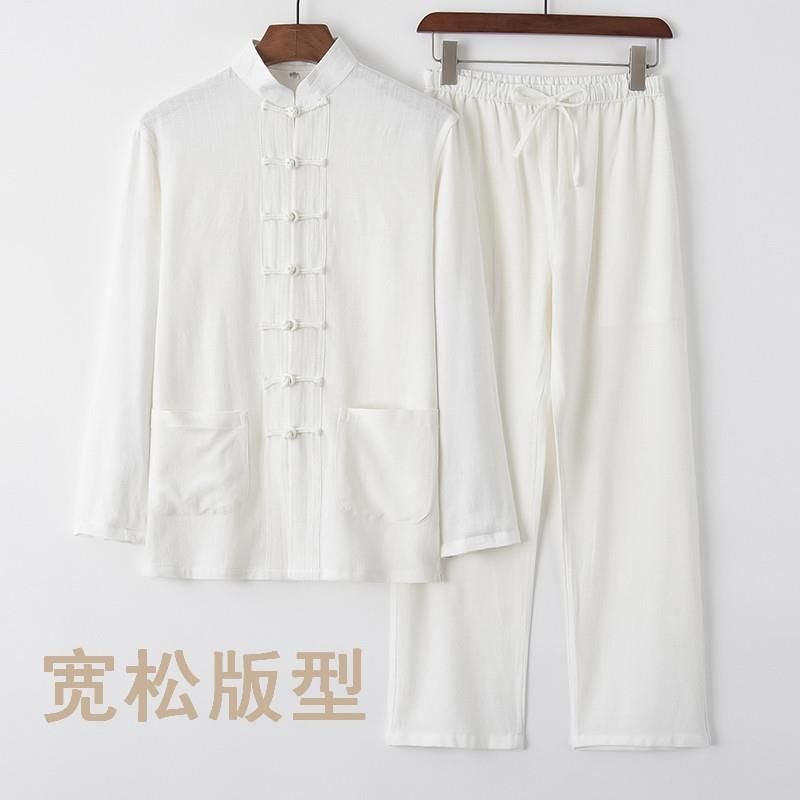 Cotton Linen Tang Suit Mens Chinese Long-sleeved suit Chinese Style Retro Buckle Mens Middle-aged and Elderly Loose Chinese Tai Chi Suit Black suit  - Image 2