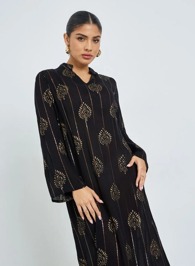 Amirah Black Foil Print Lurex Jalabiya