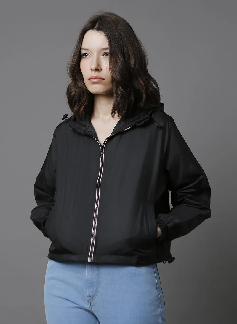 هاي ستار جاكيت نسائي أسود بوليستر 1% بقصة عادية