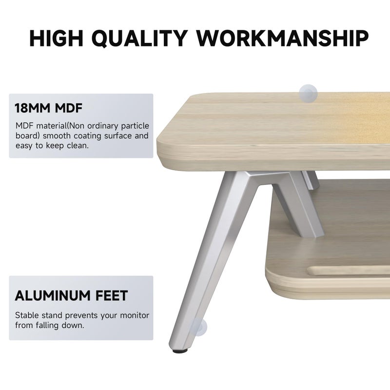 Fenge Dual Monitor Stand, Monitor Stands Riser for 2 monitors, 42.5 Inch Wood Desk Shelf with Storage Organizer and Cable Management for Office Desk Accessories - Image 4