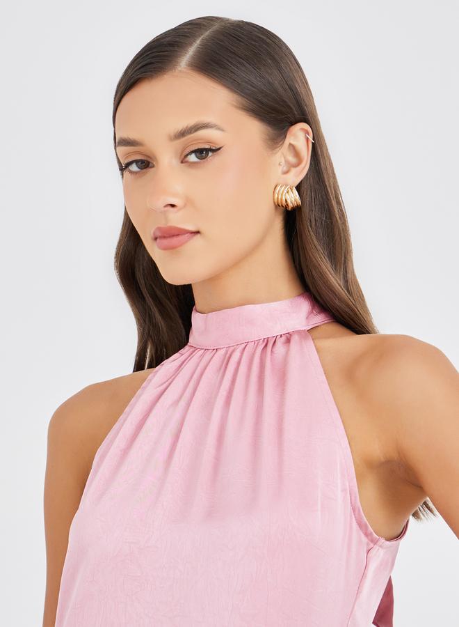 ستايلي فستان ماكسي ستايلي سادة بياقة هالتر - Image 4