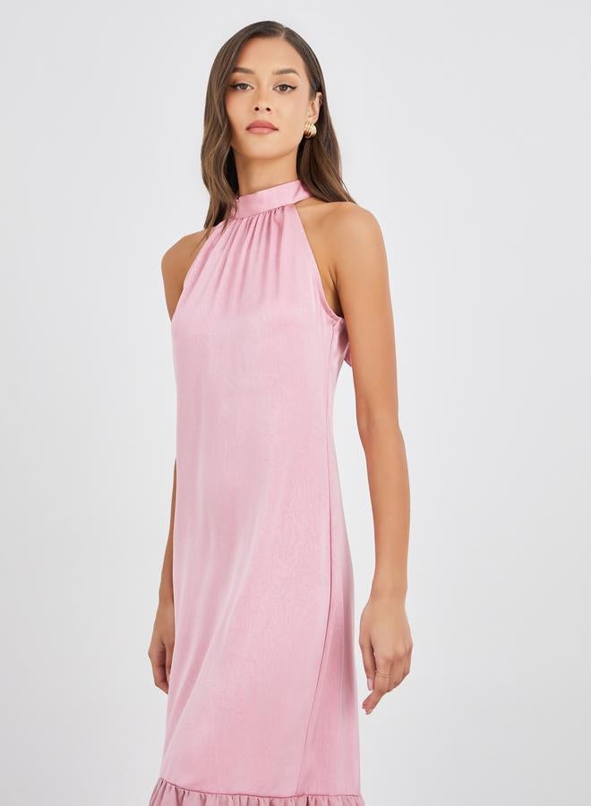 ستايلي فستان ماكسي ستايلي سادة بياقة هالتر - Image 3