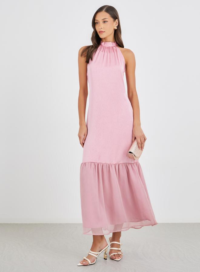 ستايلي فستان ماكسي ستايلي سادة بياقة هالتر - Image 2