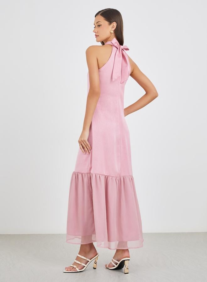 ستايلي فستان ماكسي ستايلي سادة بياقة هالتر - Image 5