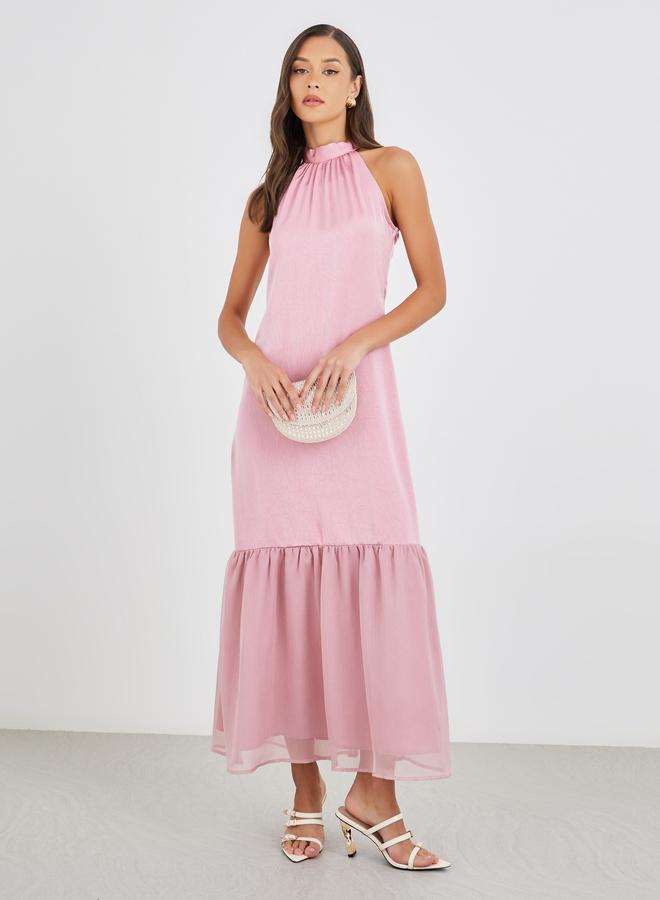 ستايلي فستان ماكسي ستايلي سادة بياقة هالتر - Image 1
