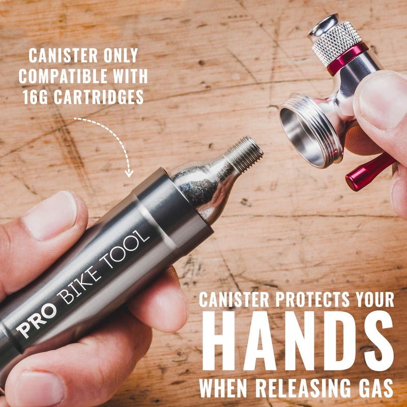 Pro Bike Tool CO2 Inflator with Cartridge Storage Canister Quick, Easy and Safe - for Presta and Schrader - Bicycle Tire Pump for Road and Mountain Bikes - Image 3