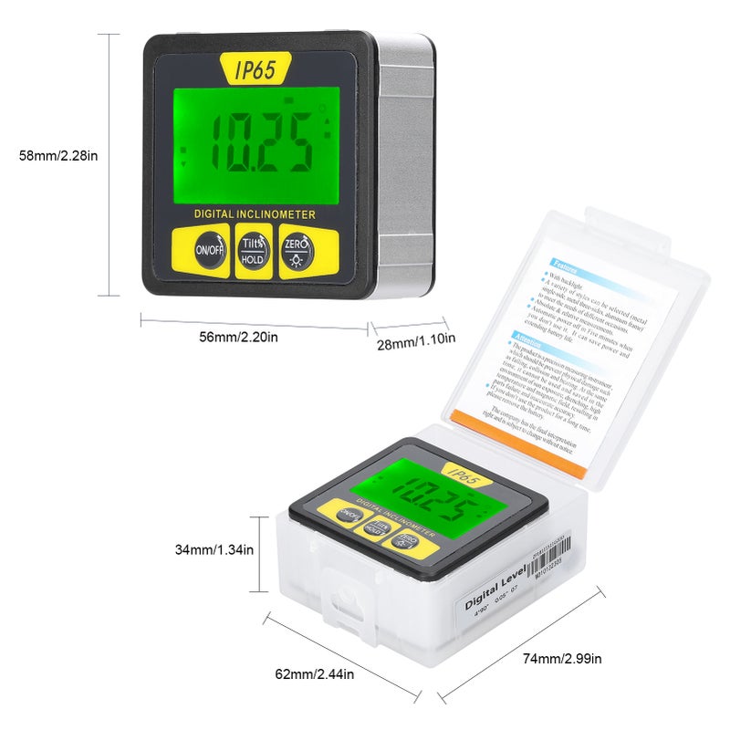 Waterproof Magnetic Digital Level and Angle Finder Versatile Mini Inclinometer LCD Display with Backlight Bevel Gauge IP65 Waterproof - Image 2