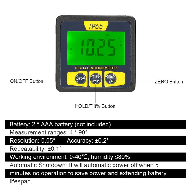Waterproof Magnetic Digital Level and Angle Finder Versatile Mini Inclinometer LCD Display with Backlight Bevel Gauge IP65 Waterproof - Image 3