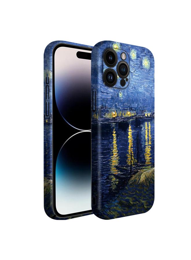 Apple iPhone 15 Pro Art Oil Painting Phone Case - Van Gogh Starry Night Over the Rhone - Full Pack Frosted Cool Creative Lens Anti Drop Case - Image 2