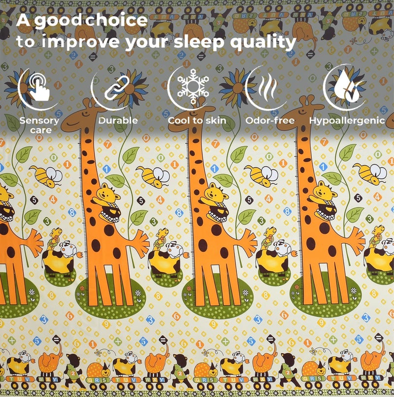 DECOMIZER Glace Cotton Wrinkle Free Soft Hypoallergenic Bed Sheet | Cartoon Printed Double Bedsheets King Size for Kids with 2 Pillow Cover (90x95 Inches/Giraffe), 300 TC, White - Image 3