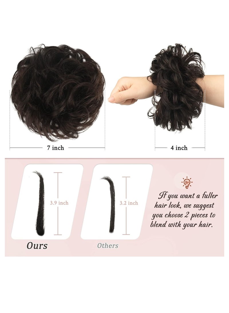 إستيل قطعة شعر فوضوية من شعر بشري 100%، كعكة شعر وردية فوضوية، قطعة شعر للنساء من شعر حقيقي سكرانشيز، قطع شعر كعكة تمديد ذيل حصان، كعكة شعر فوضوية (بني داكن) - Image 4