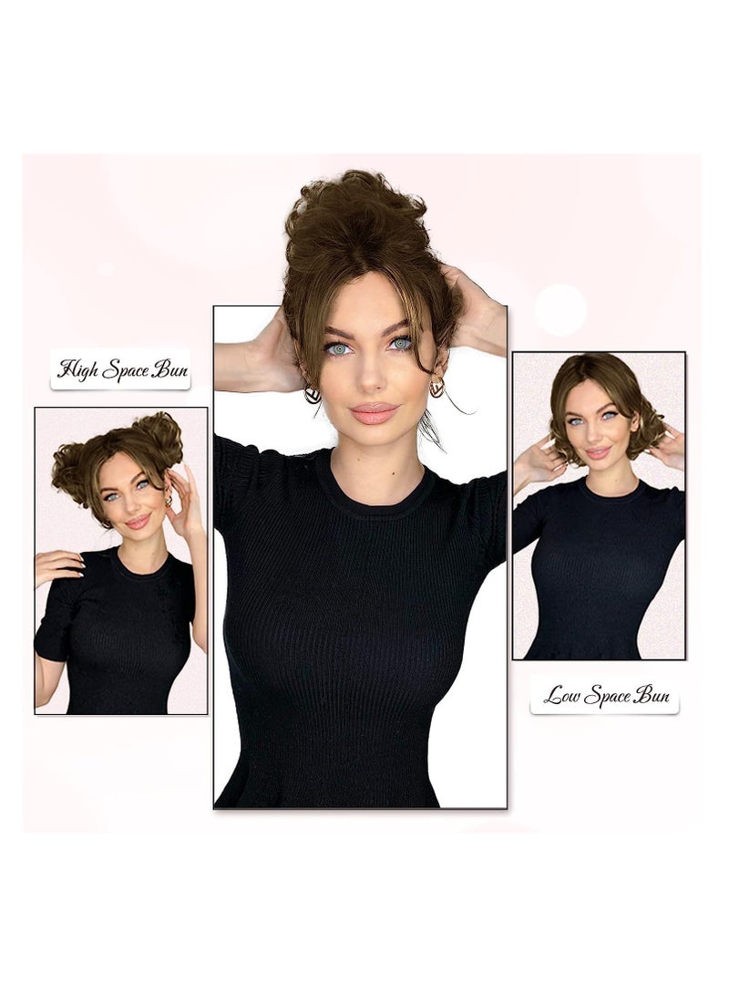 إستيل قطعة شعر فوضوية من شعر بشري 100%، كعكة شعر وردية فوضوية، قطعة شعر للنساء من شعر حقيقي سكرانشيز، قطع شعر كعكة تمديد ذيل حصان، كعكة شعر فوضوية (بني داكن) - Image 2