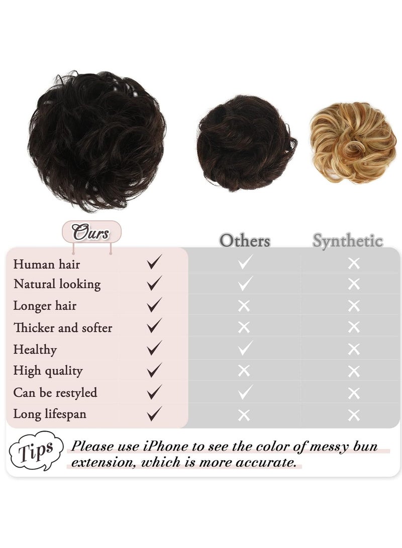 إستيل قطعة شعر فوضوية من شعر بشري 100%، كعكة شعر وردية فوضوية، قطعة شعر للنساء من شعر حقيقي سكرانشيز، قطع شعر كعكة تمديد ذيل حصان، كعكة شعر فوضوية (بني داكن) - Image 3