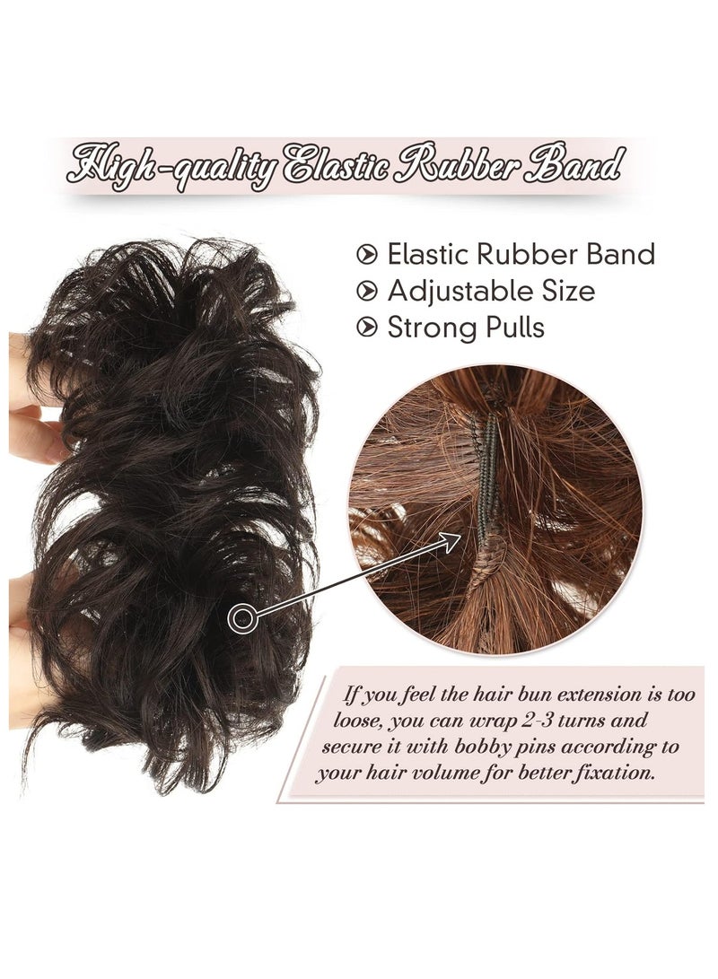 إستيل قطعة شعر فوضوية من شعر بشري 100%، كعكة شعر وردية فوضوية، قطعة شعر للنساء من شعر حقيقي سكرانشيز، قطع شعر كعكة تمديد ذيل حصان، كعكة شعر فوضوية (بني داكن) - Image 5