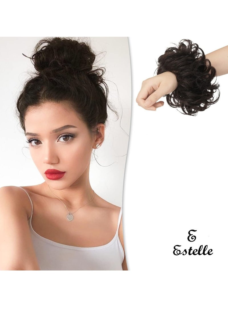 إستيل قطعة شعر فوضوية من شعر بشري 100%، كعكة شعر وردية فوضوية، قطعة شعر للنساء من شعر حقيقي سكرانشيز، قطع شعر كعكة تمديد ذيل حصان، كعكة شعر فوضوية (بني داكن) - Image 1