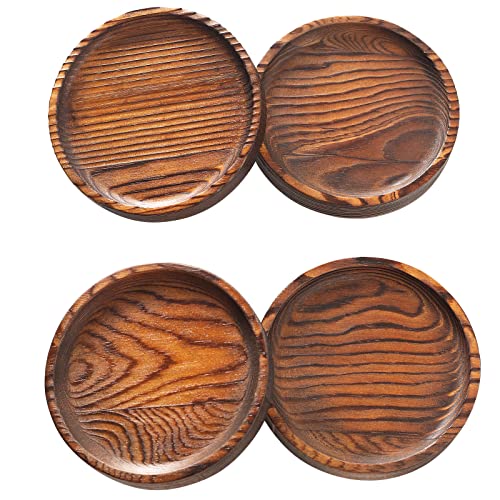 Yangbaga Wooden Coasters for Drinks - Natural Wood Drink Coaster Set for Drinking Glasses, Tabletop Protection for Any Table Type, Set of 4-4.3 Inches (No Holder) - Image 3