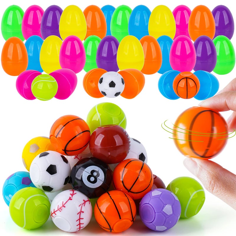 Zivilic Prefilled Easter Eggs with Toys 24 Pack Easter Basket Stuffers Essentials Egg Filled with Fidget Spinners Sports Balls Gifts for Kids Party Favors (24 Eggs+ 24 Spinners) - Image 1