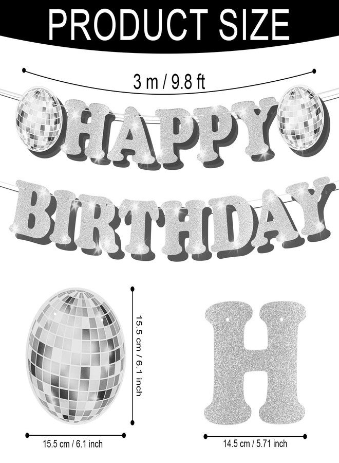 PEUTIER Disco Ball Happy Birthday Banner, Disco Birthday Party Decorations Small Happy Birthday Banner Birthday Party Supplies for 70s 80s Hippie Baby Shower - Image 2