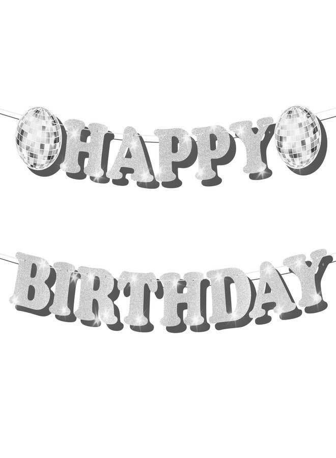 PEUTIER Disco Ball Happy Birthday Banner, Disco Birthday Party Decorations Small Happy Birthday Banner Birthday Party Supplies for 70s 80s Hippie Baby Shower - Image 1