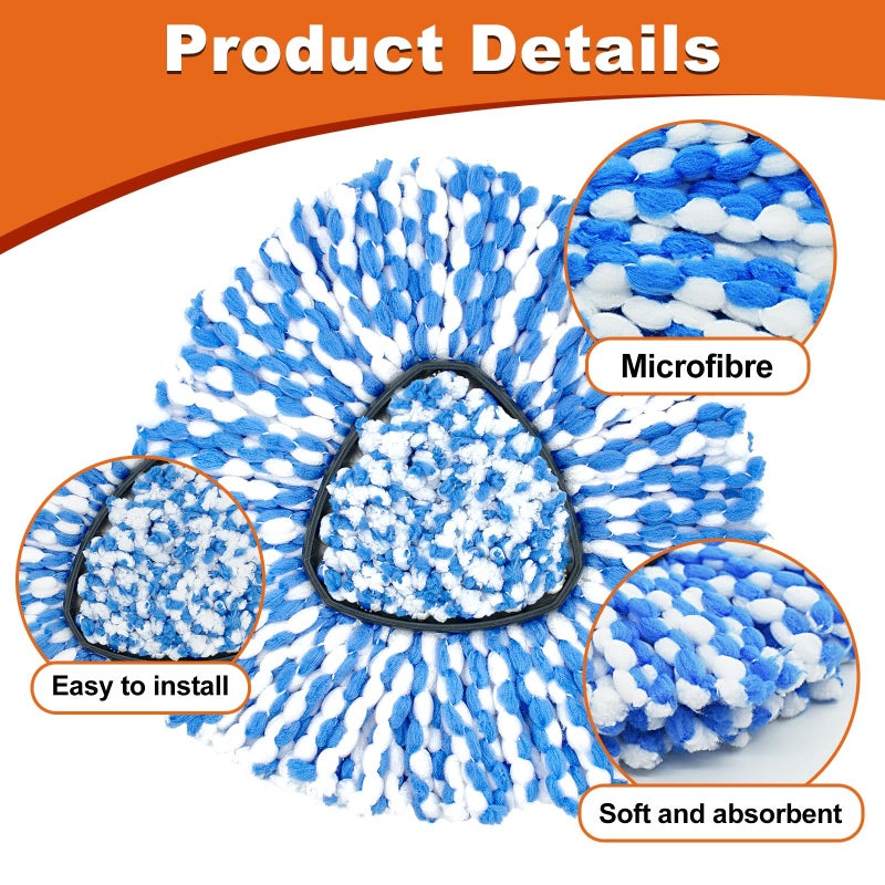 Hezane 2 Microfiber Mop Head Refills and 2 Chenille Mop Pads,1 Upgrade Scrub Brush 1 Spin Mop Base for O Cedar RinseClean 2 Tank Spin Mop System,Spin Microfiber Mop Refills for Cleaning All Floors - Image 4