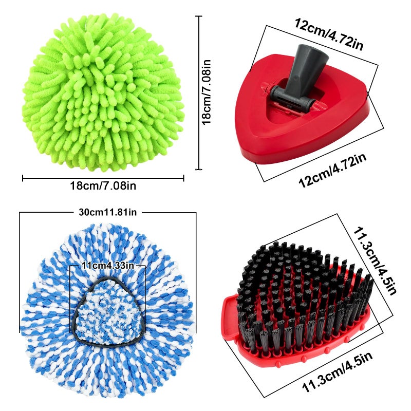 Hezane 2 Microfiber Mop Head Refills and 2 Chenille Mop Pads,1 Upgrade Scrub Brush 1 Spin Mop Base for O Cedar RinseClean 2 Tank Spin Mop System,Spin Microfiber Mop Refills for Cleaning All Floors - Image 2