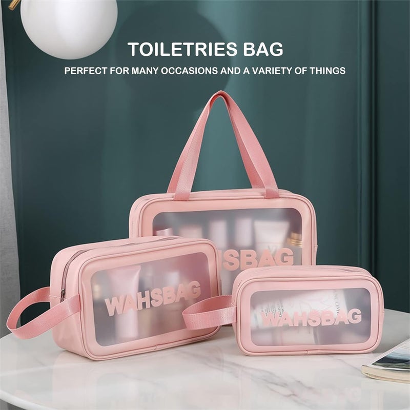 Travel Makeup Pouch Set Women and Girls Toiletry Storage Pouch Cosmetic Organizer Bag Accessories Set of 3 Pink Colour - Image 2