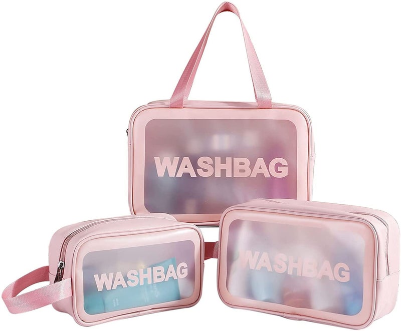 Travel Makeup Pouch Set Women and Girls Toiletry Storage Pouch Cosmetic Organizer Bag Accessories Set of 3 Pink Colour - Image 1