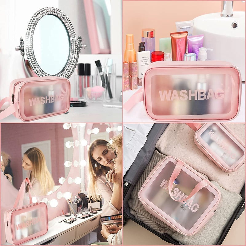 Travel Makeup Pouch Set Women and Girls Toiletry Storage Pouch Cosmetic Organizer Bag Accessories Set of 3 Pink Colour - Image 5