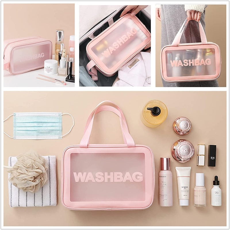 Travel Makeup Pouch Set Women and Girls Toiletry Storage Pouch Cosmetic Organizer Bag Accessories Set of 3 Pink Colour - Image 3