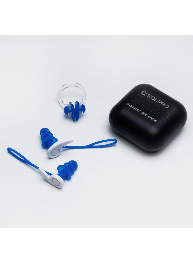 SOLPRO Sonic Block Swimming Ear Plugs and Nose Clip Set (Blue) - Image 1