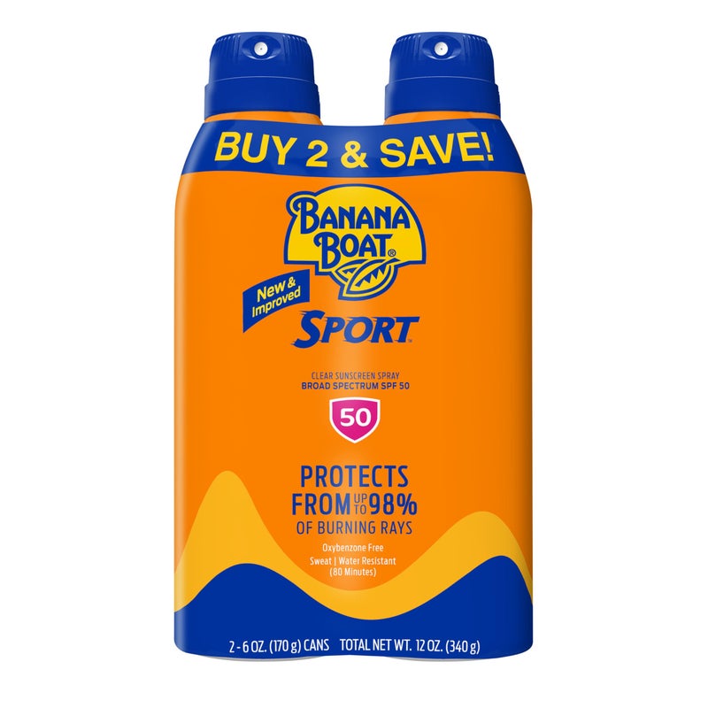 BANANA BOAT عبوة مزدوجة من بخاخ واقي الشمس Banana Boat Sport Ultra SPF 50 | بخاخ واقي الشمس Banana Boat SPF 50، بخاخ واقي من الشمس، واقي شمس مقاوم للماء، عبوة واقية من الشمس خالية من الأوكسي بنزون، 6 أونصات لكل عبوة - Image 1