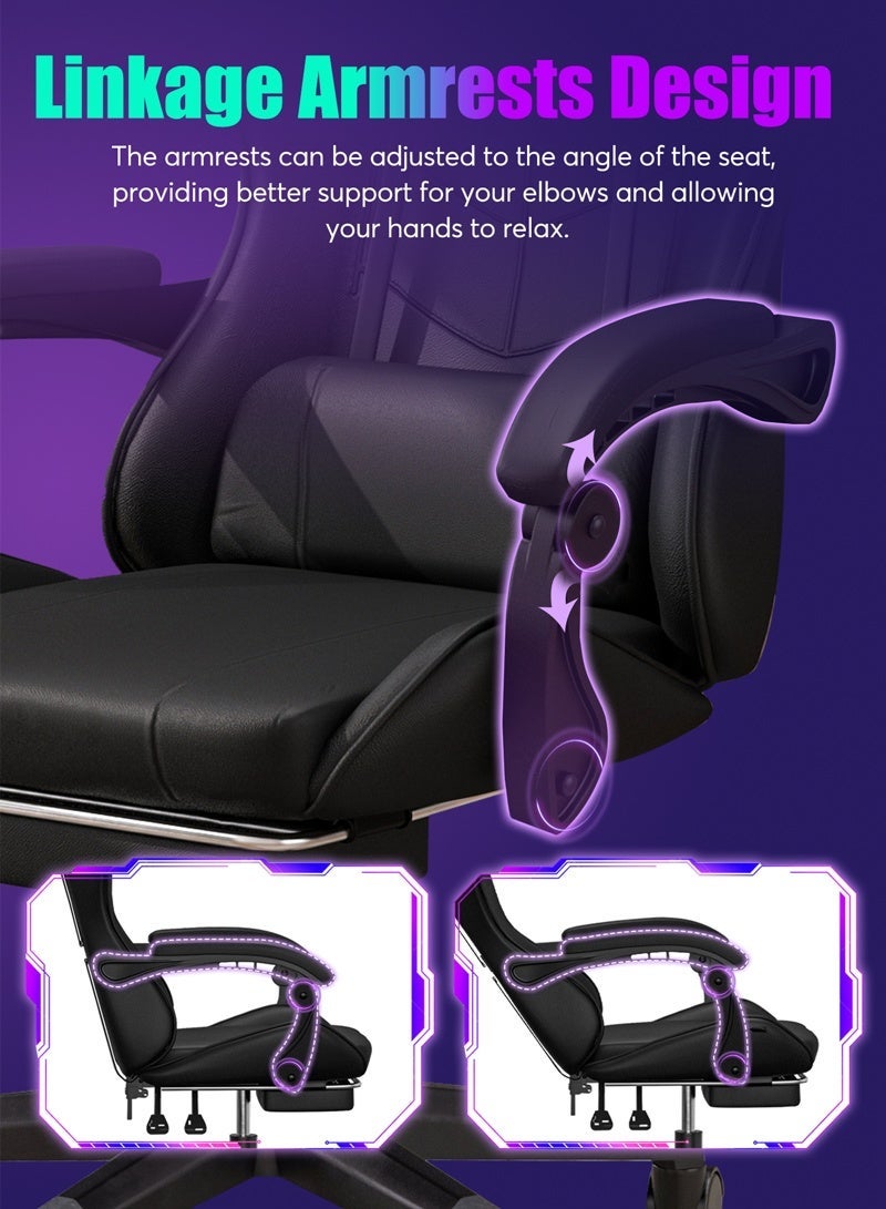 هافرتيس كرسي ألعاب مريح، كرسي كمبيوتر مع وسادة للخصر والرأس، مسند ذراع ومسند للقدمين، كرسي ألعاب من الجلد الصناعي - Image 4