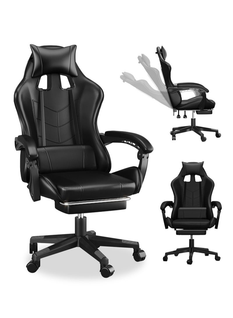 هافرتيس كرسي ألعاب مريح، كرسي كمبيوتر مع وسادة للخصر والرأس، مسند ذراع ومسند للقدمين، كرسي ألعاب من الجلد الصناعي - Image 1