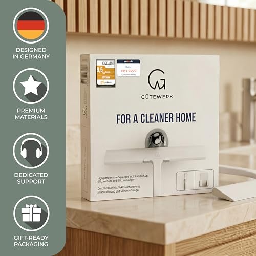 GÜTEWERK Silicone Shower Squeegee for Glass Doors & Mirrors with Stainless Steel Core, Streak-Free & No-Squeak Window Cleaning, 3-in-1 No-Drill Mount (Hook/Suction/Adhesive),White, 15 Inches - Image 5