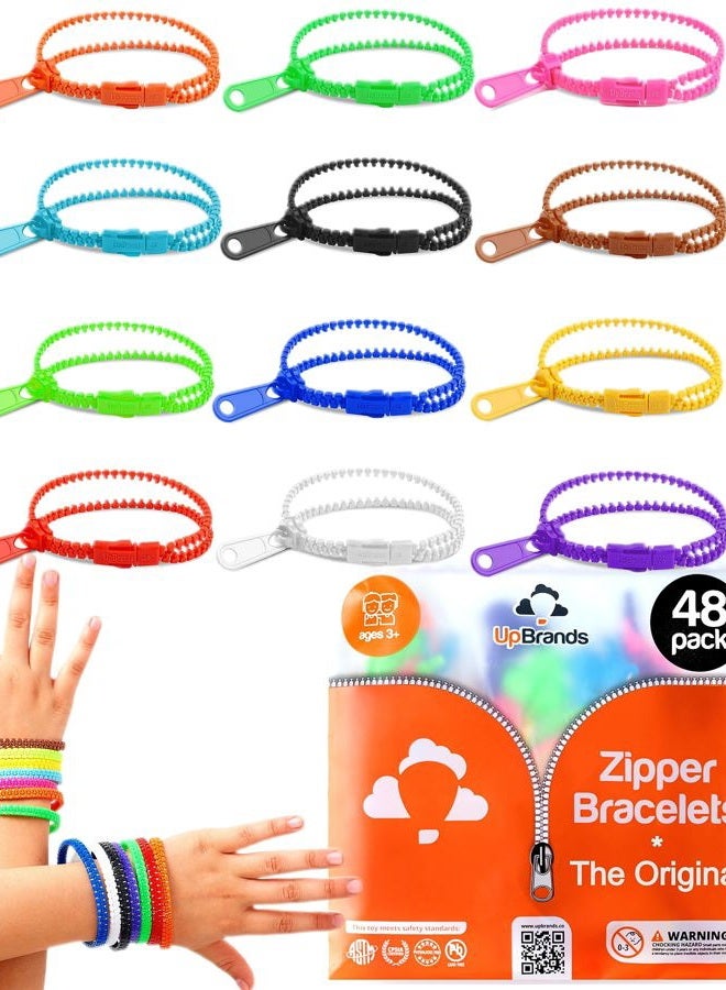 UpBrands 48 Prizes for Kids Zipper Bracelets 7 ½”, Fidget Party Favors for Kids, Sensory Toys Bulk Set, Neon Colors, Birthday Kit, Easter Egg, Treat Bags & Pinata Fillers - Image 1