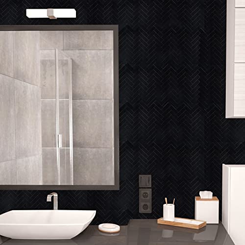 Homeart بلاط خلفية هيرينغبون أسود قابل للتقشير واللصق من HOMEART، بلاط ألمنيوم ذاتي اللصق للجدران للمطبخ والحمام ومدفأة (12 ورقة) - Image 5
