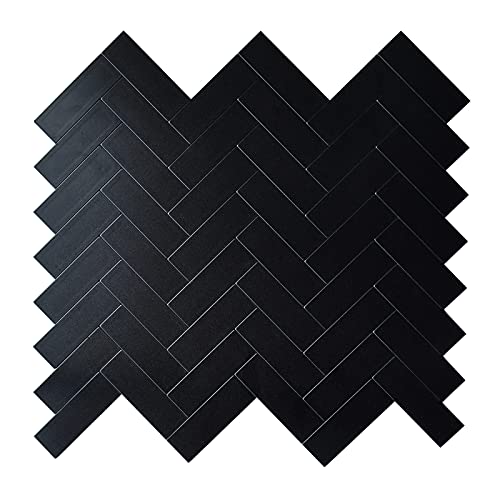 Homeart بلاط خلفية هيرينغبون أسود قابل للتقشير واللصق من HOMEART، بلاط ألمنيوم ذاتي اللصق للجدران للمطبخ والحمام ومدفأة (12 ورقة) - Image 1
