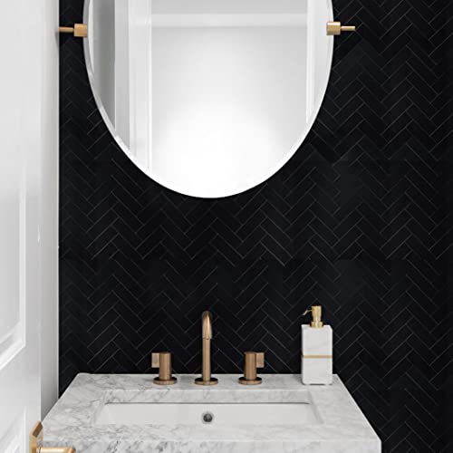 Homeart بلاط خلفية هيرينغبون أسود قابل للتقشير واللصق من HOMEART، بلاط ألمنيوم ذاتي اللصق للجدران للمطبخ والحمام ومدفأة (12 ورقة) - Image 2