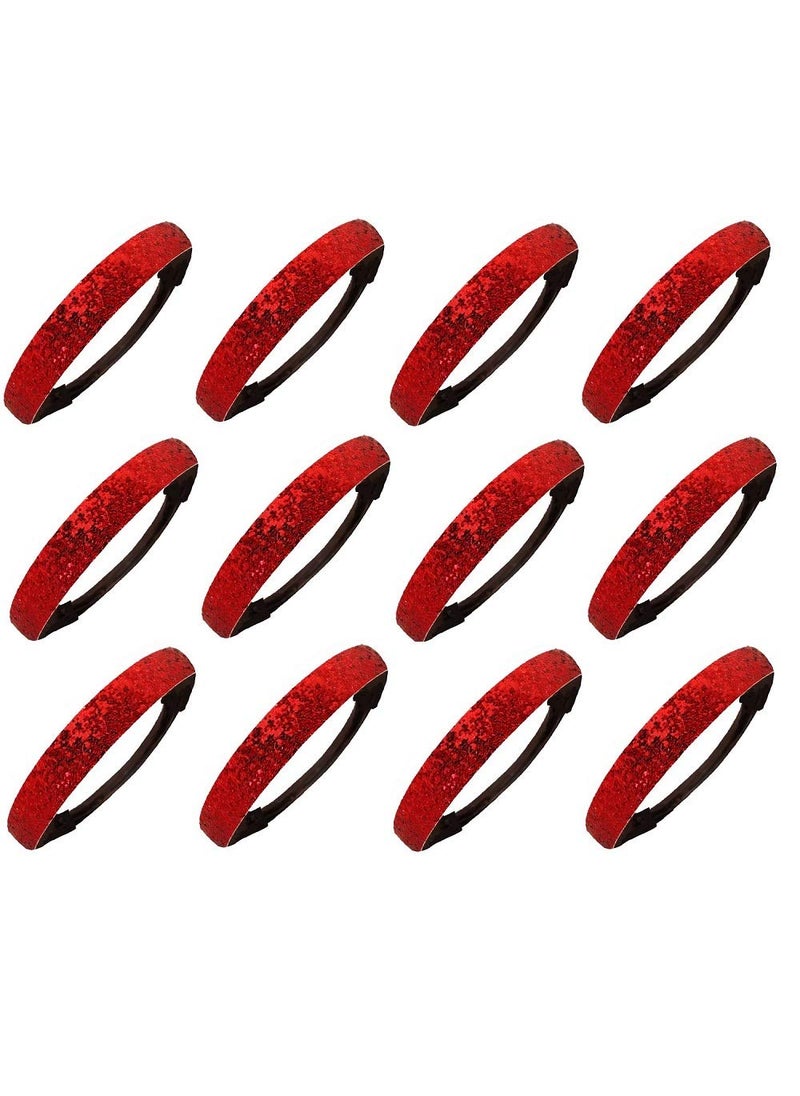 Kenz Laurenz Kenz Laurenz Red Glitter Headbands, 12 Pack, for Softball Volleyball Basketball Sports Teams 