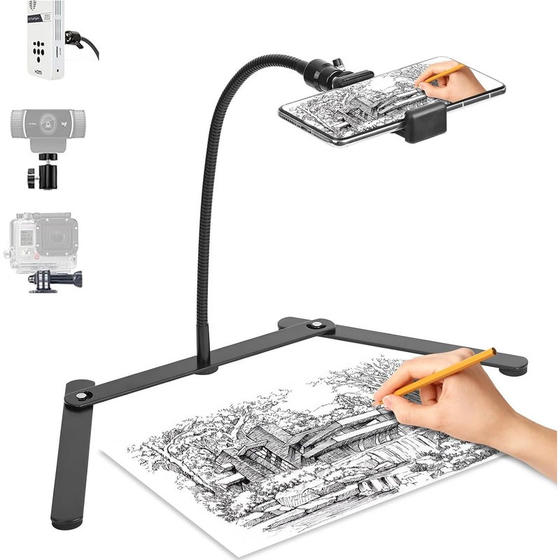 Adjustable Phone Tripod 2 In 1 Overhead Stand With Flip Stand Phone Clip - Image 1