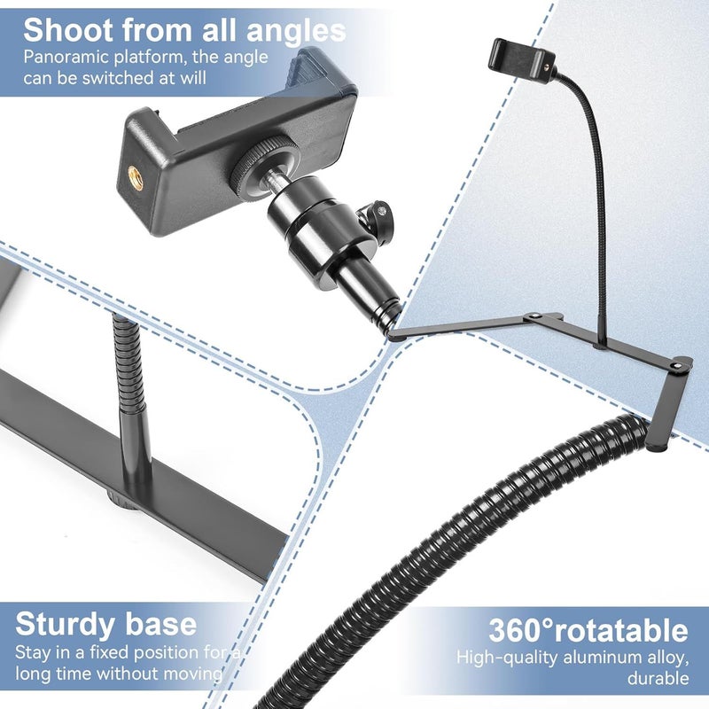 Adjustable Phone Tripod 2 In 1 Overhead Stand With Flip Stand Phone Clip - Image 5