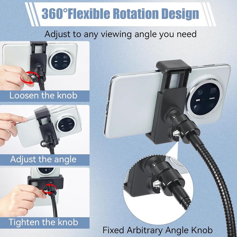 Adjustable Phone Tripod 2 In 1 Overhead Stand With Flip Stand Phone Clip - Image 4