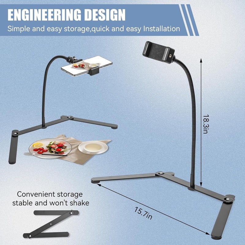 Adjustable Phone Tripod 2 In 1 Overhead Stand With Flip Stand Phone Clip - Image 3