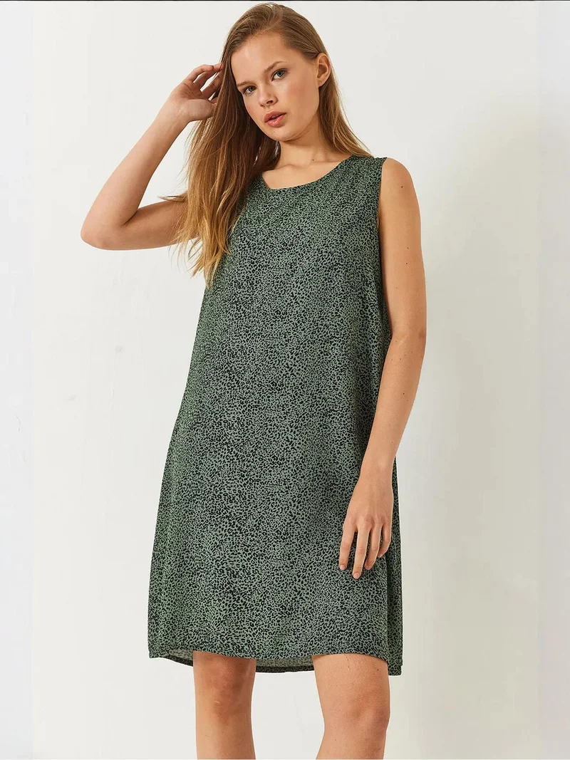 Bianco Lucci LUCCI Patterned Mini Dress with Crew Neck