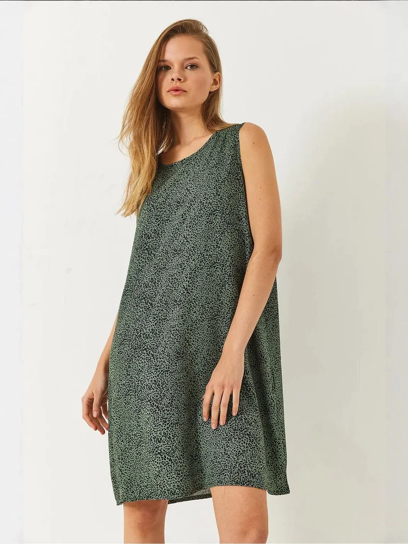 Bianco Lucci LUCCI Patterned Mini Dress with Crew Neck